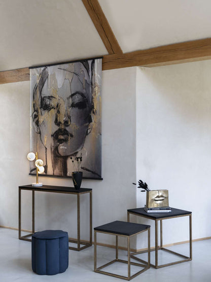 Kirkstone Iron Set of 2 Side Tables in Aged Champagne Finish with Galaxy Slate