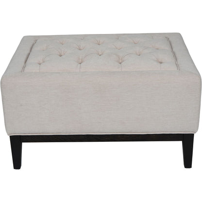 Theodore Buttoned Stool in Ivory Fabric 81x61x44.5cm