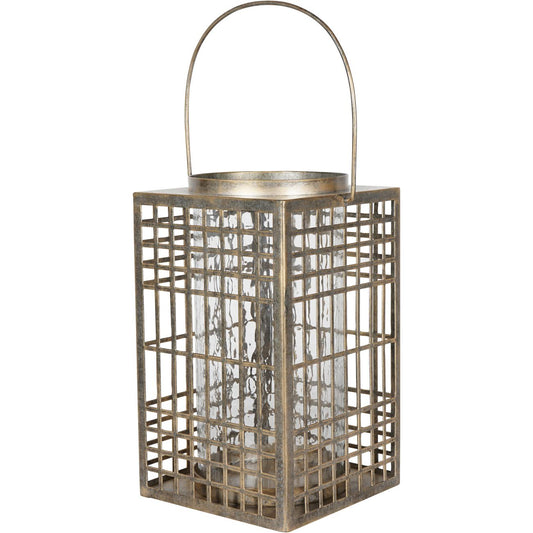 Barossa Fretwork Square Lantern in Aged Gold with Glass Flute 33cm