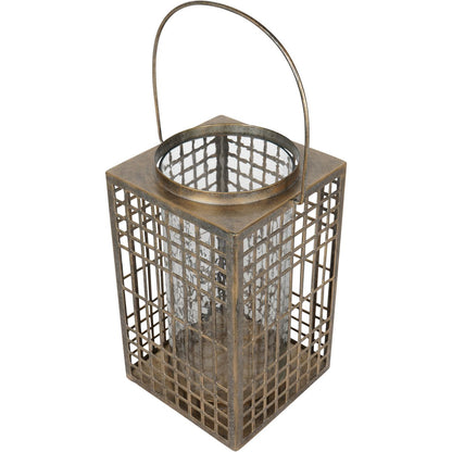 Barossa Fretwork Square Lantern in Aged Gold with Glass Flute 33cm