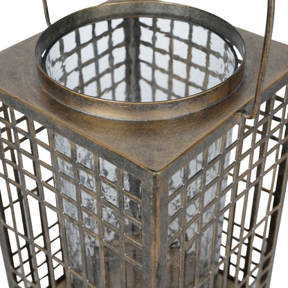 Barossa Fretwork Square Lantern in Aged Gold with Glass Flute 33cm