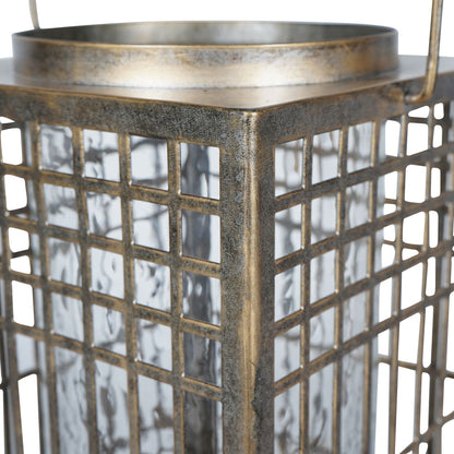 Barossa Fretwork Square Lantern in Aged Gold with Glass Flute 33cm
