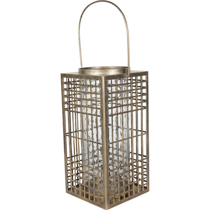 Barossa Fretwork Square Lantern in Aged Gold with Glass Flute 40.5cm