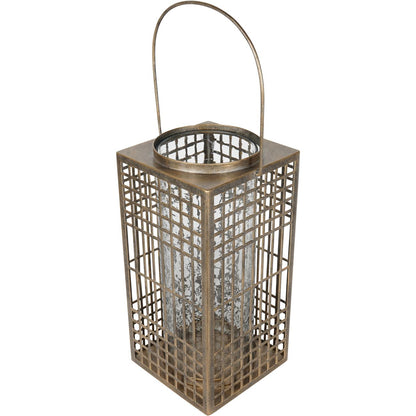 Barossa Fretwork Square Lantern in Aged Gold with Glass Flute 40.5cm