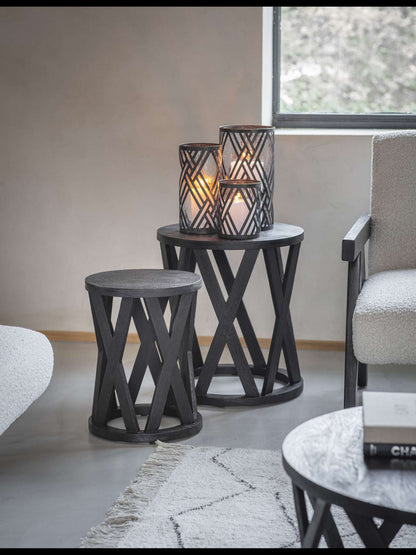 Cali Solid Wooden Set of 2 Nesting Side Tables in Black
