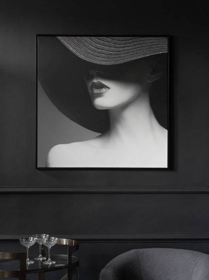 Lady in Hat Framed Canvas 100x100cm