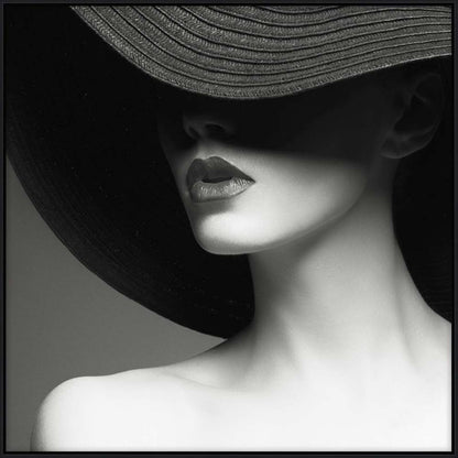 Lady in Hat Framed Canvas 100x100cm