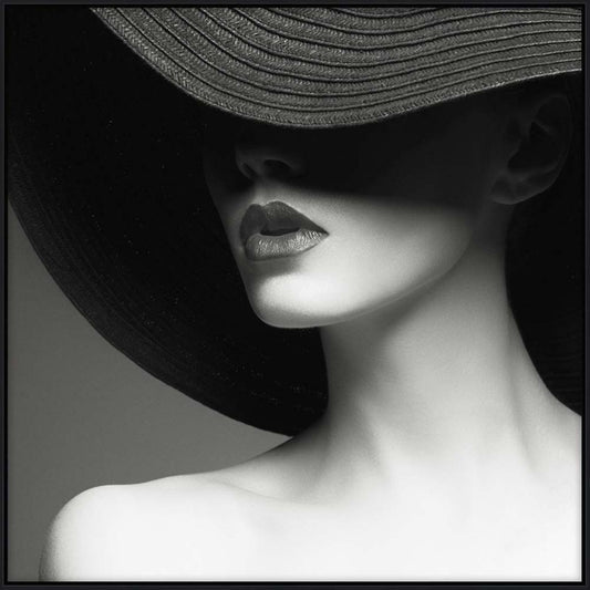 Lady in Hat Framed Canvas 100x100cm