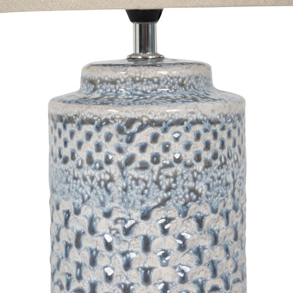 Stormy Sky Glaze Table Lamp 40cm with Cream Drum Shade