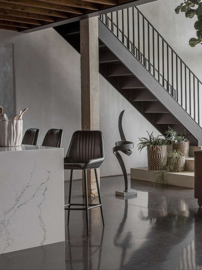 Pair of Pembroke Leather Bar Stools in Charcoal