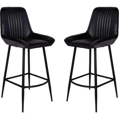 Pair of Pembroke Leather Bar Stools in Charcoal
