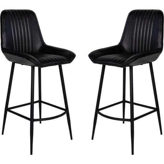 Pair of Pembroke Leather Bar Stools in Charcoal