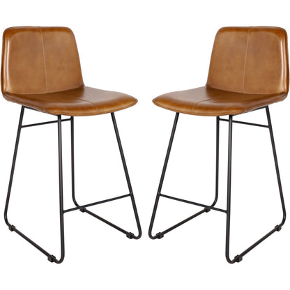 Pair of Robinson Leather Bar Stools in Cognac