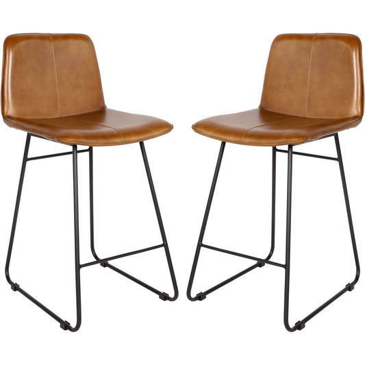 Pair of Robinson Leather Bar Stools in Cognac