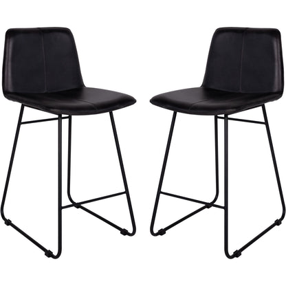 Pair of Robinson Leather Bar Stools in Charcoal