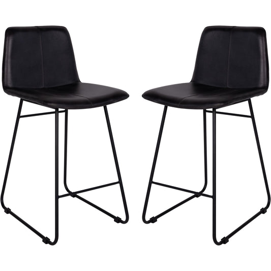 Pair of Robinson Leather Bar Stools in Charcoal