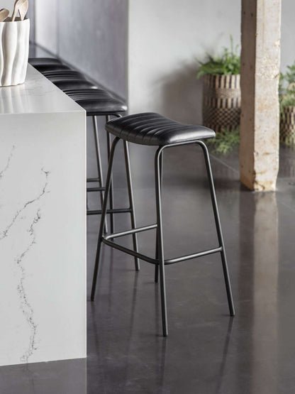 Pair of Arthur Leather Bar Stools in Charcoal