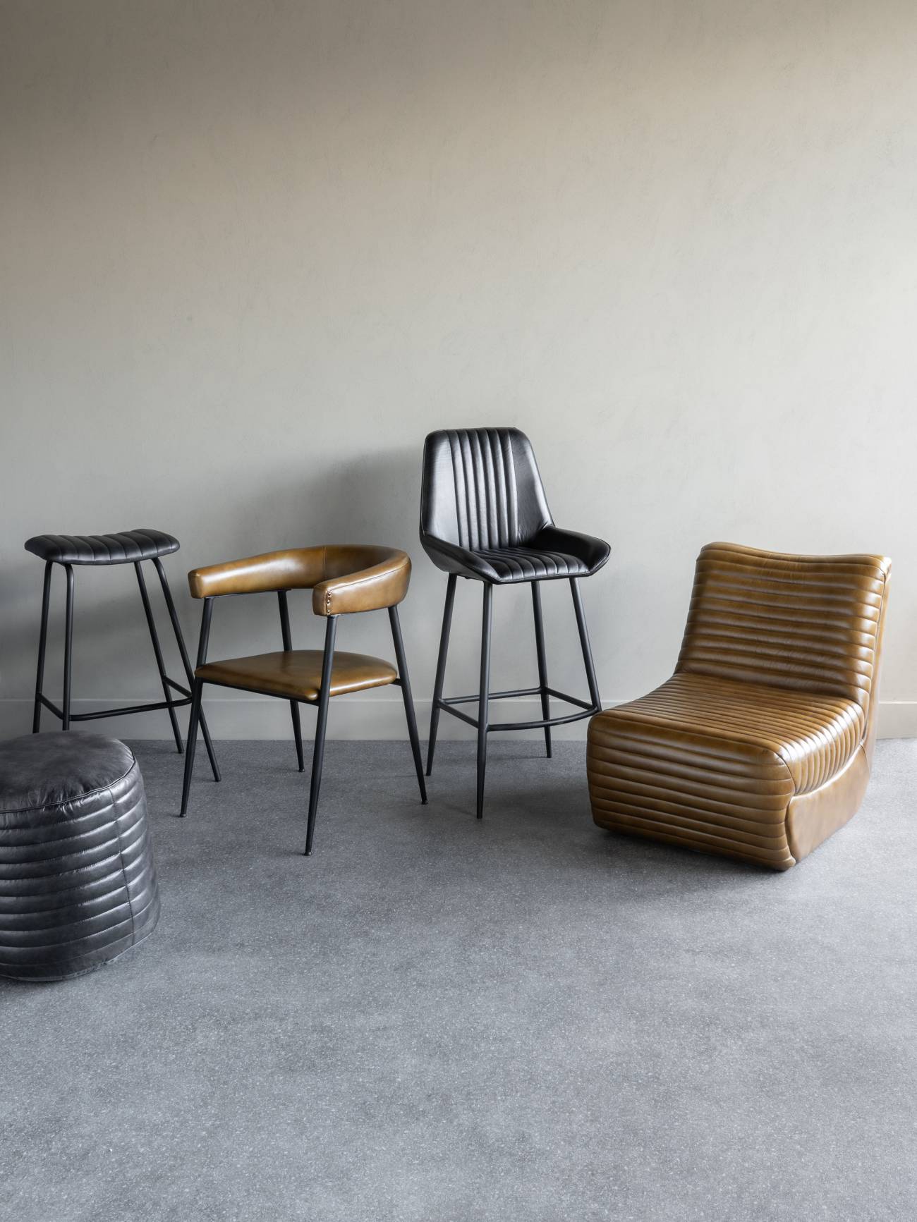 Pair of Arthur Leather Bar Stools in Charcoal