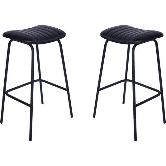 Pair of Arthur Leather Bar Stools in Charcoal