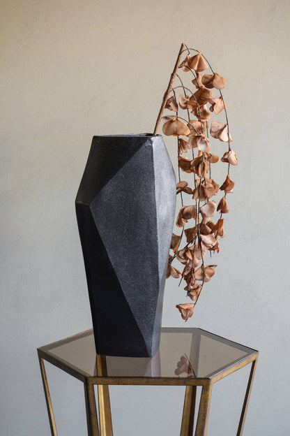 Cast Aluminium Faceted Charcoal Black Vase 45cm