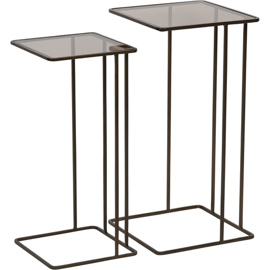 Salzburg Set of 2 Glass and Metal Side Tables Dk Gold