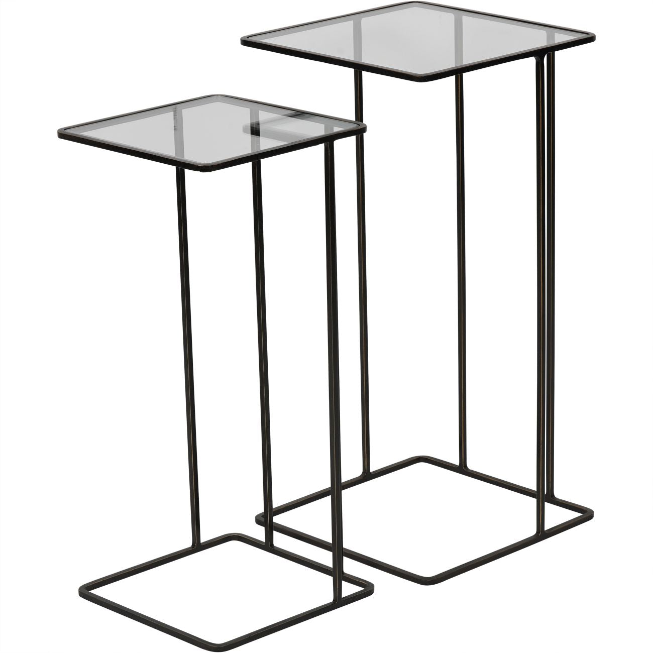 Salzburg Set of 2 Glass and Metal Side Tables Dk Bronze