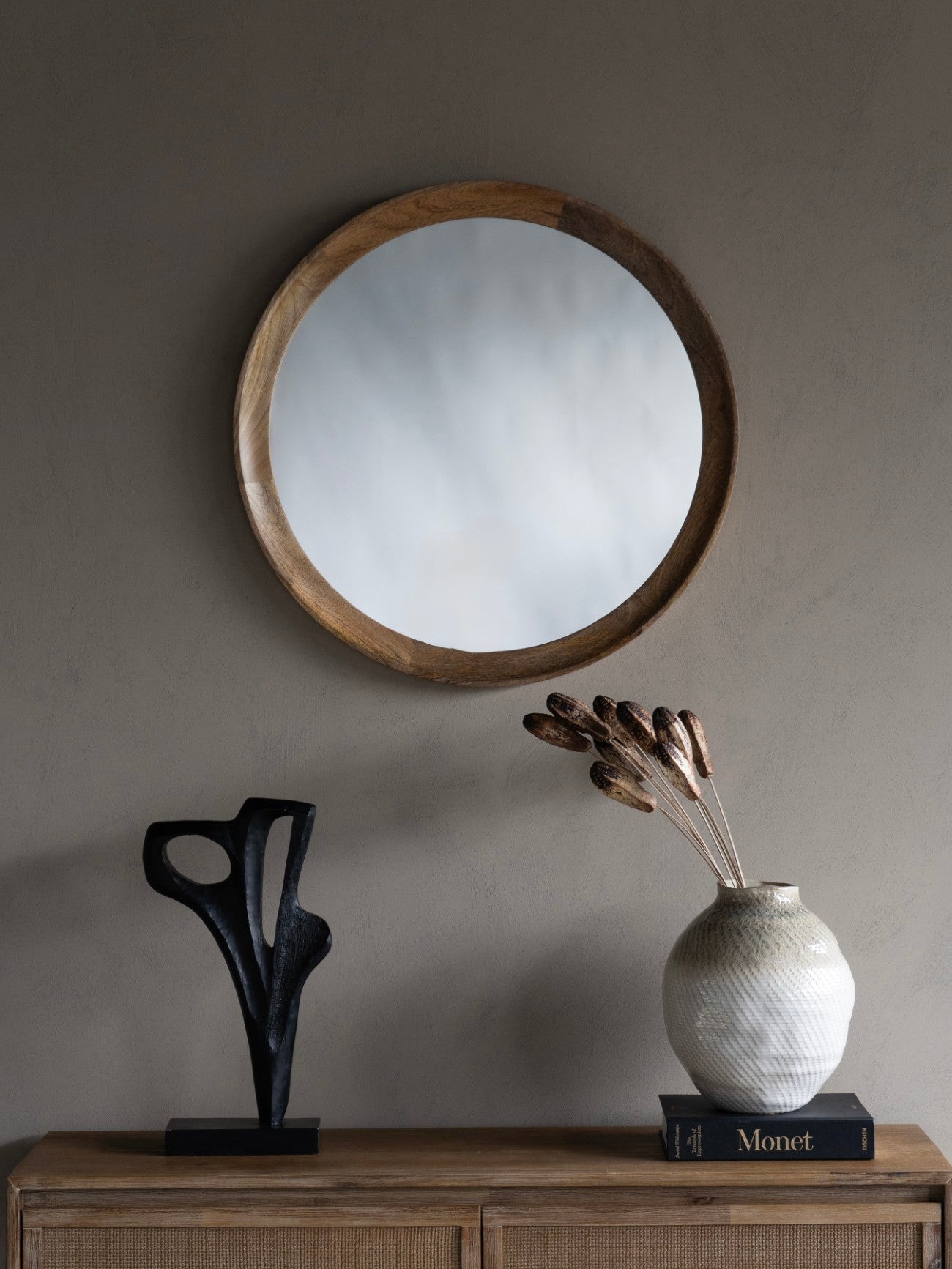 Leon Round Solid Wood Small Mirror 70cm