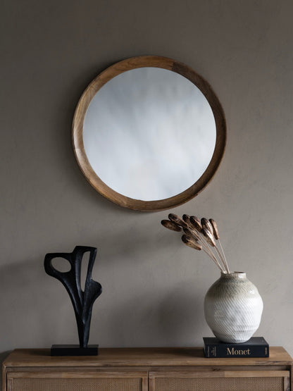 Leon Round Solid Wood Small Mirror 70cm