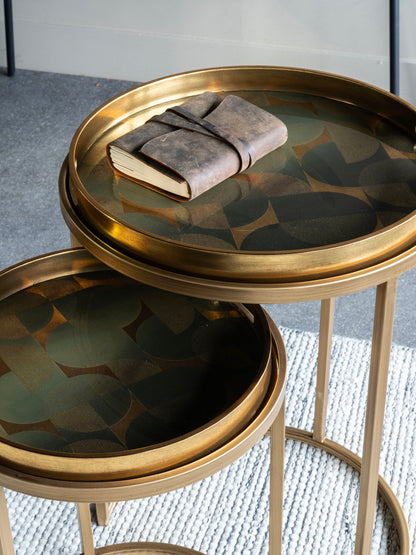 Retro Pattern Set of 2 Side Tray Tables