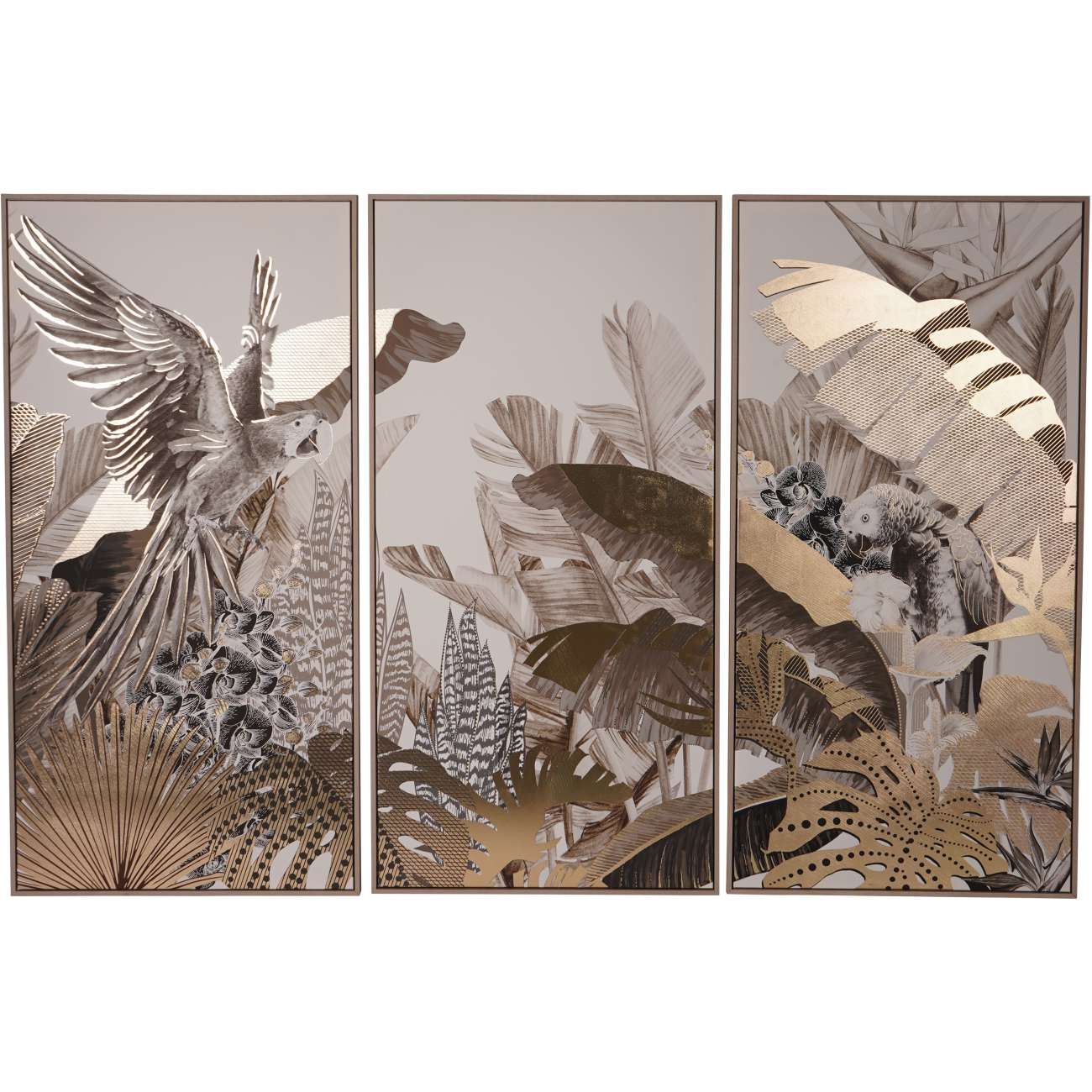 Tropical Birds Set of 3 Framed Canvas Wall Art 210x140cm