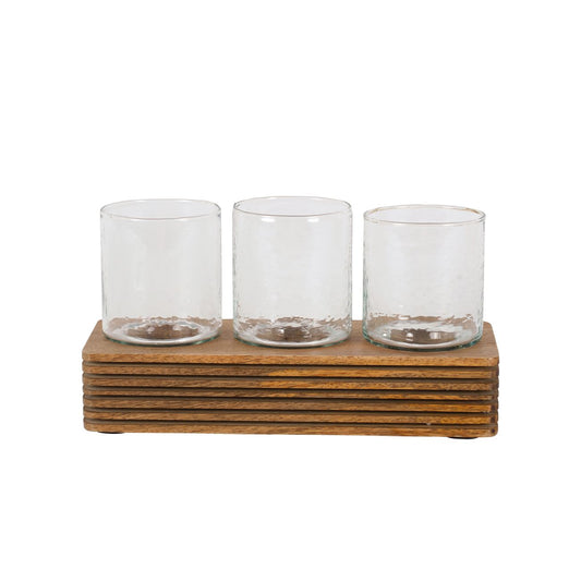 Glass & Wood Votive Holder
