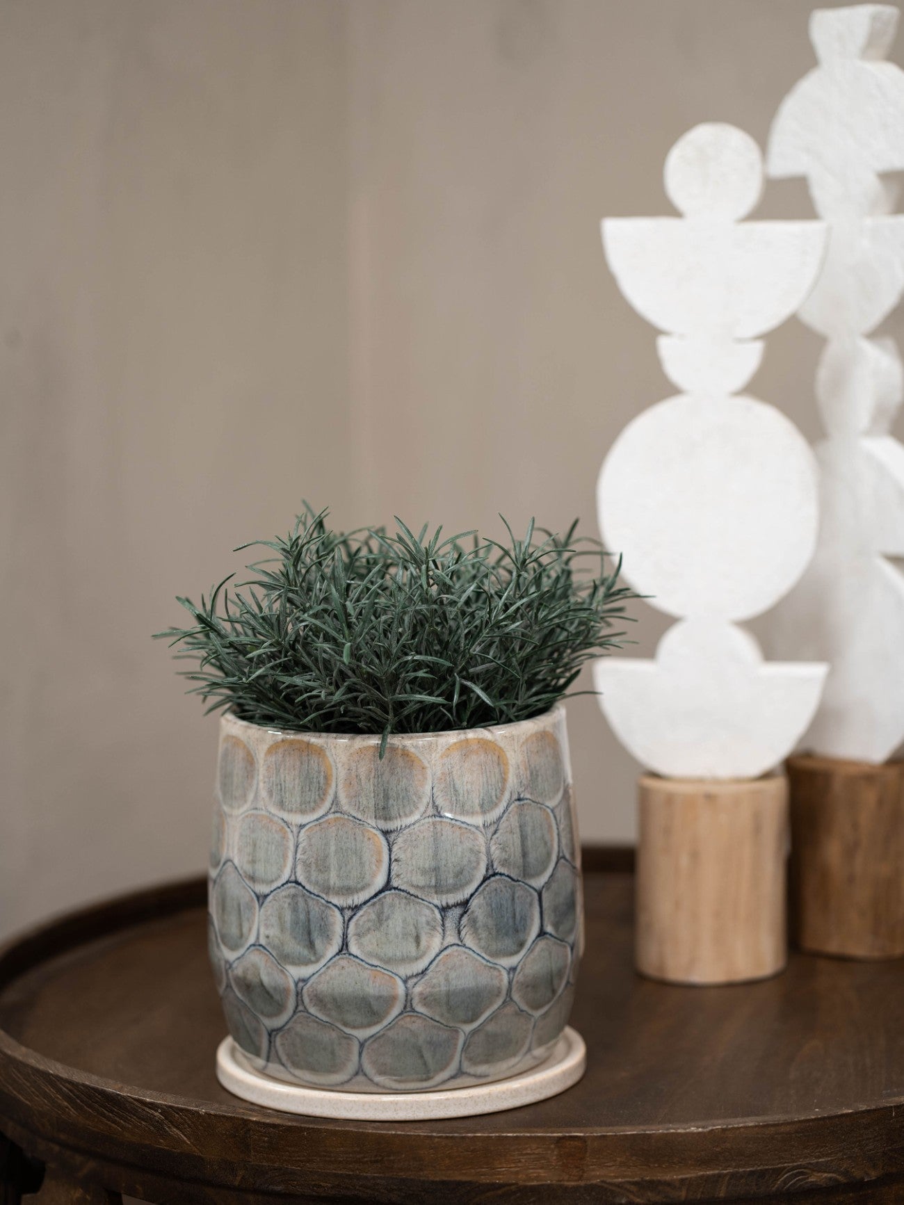 Armadillo Azure Ceramic Planter with Base Small