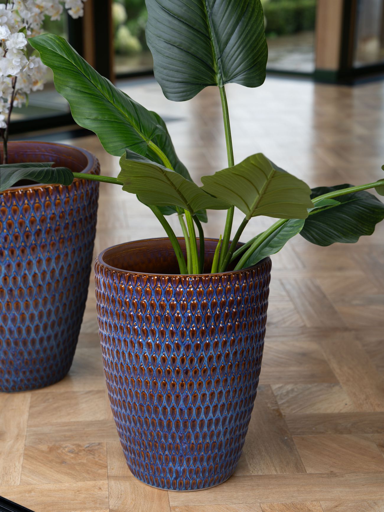 Mediterranean Reactive Glaze Ceramic Large Planter Blue