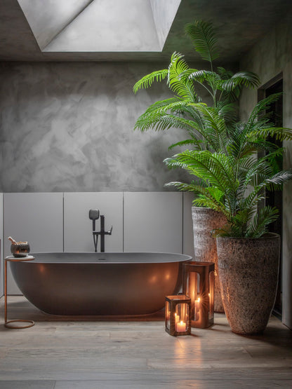 Mederno Reactive Glaze Ceramic Tall Planter Taupe