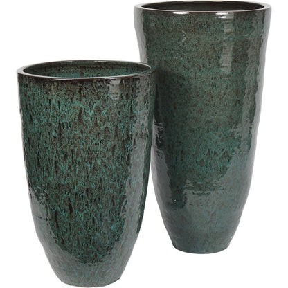 Mederno Reactive Glaze Ceramic Tall Planter Green