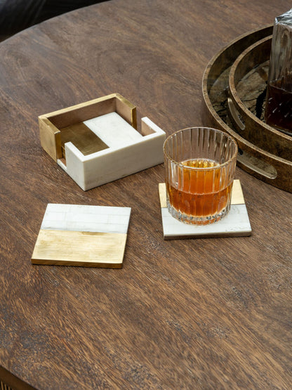 Brass and White Set of 4 Coasters