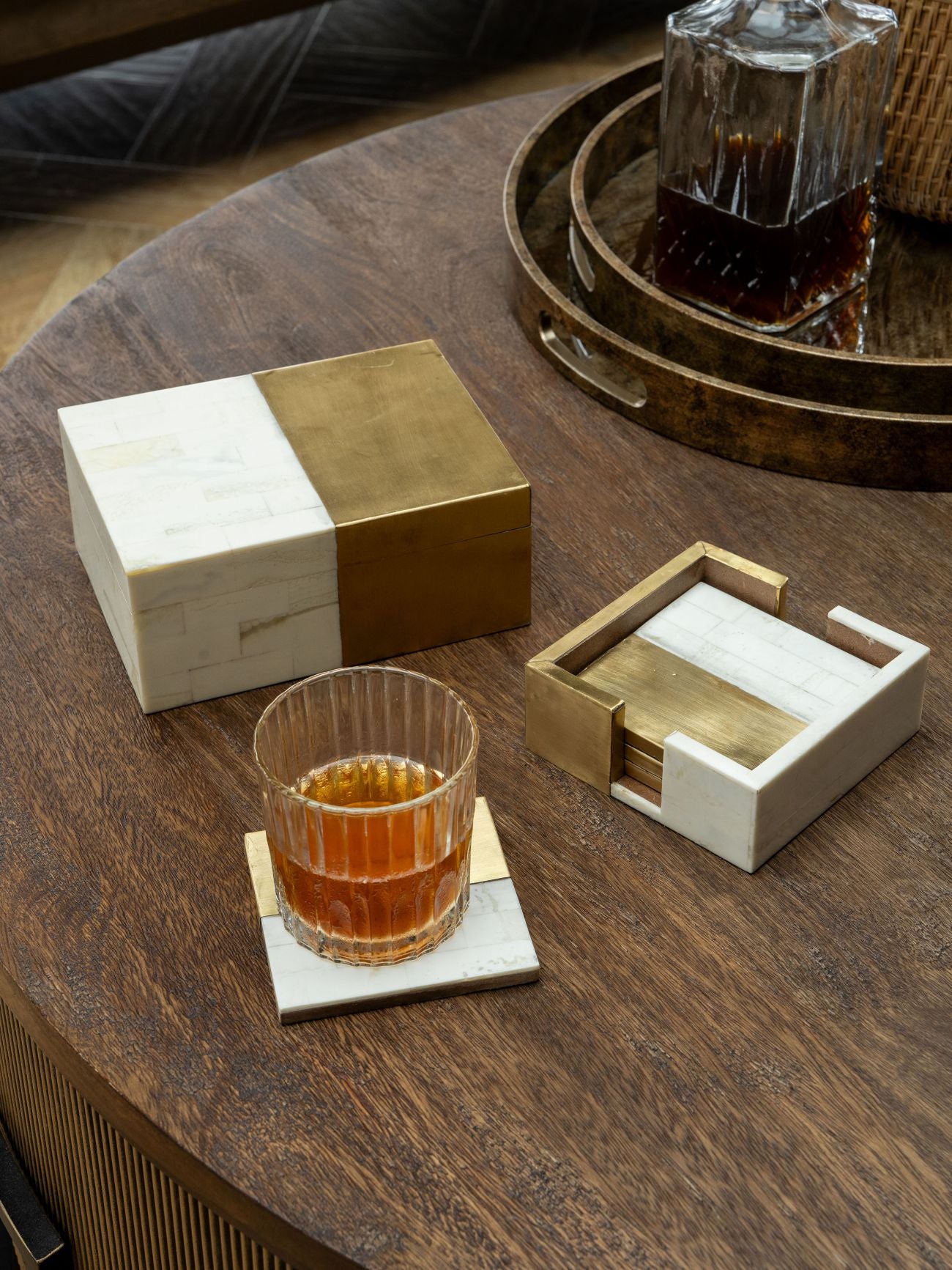 Brass and White Set of 4 Coasters