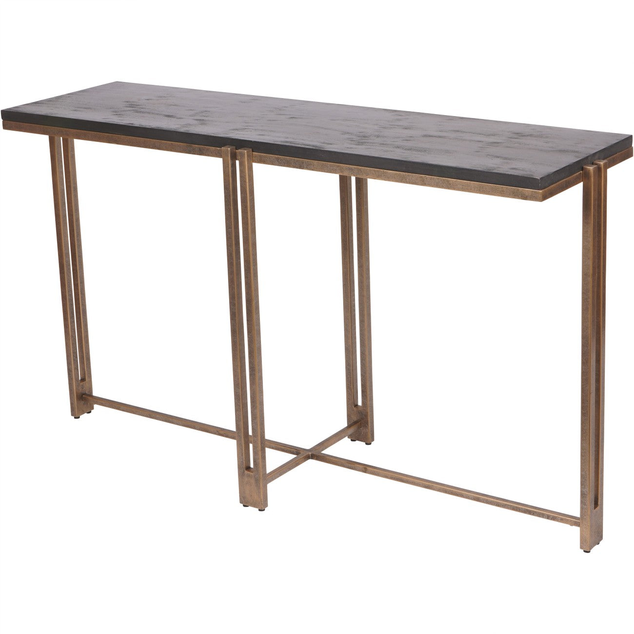 Dalston Black Sandblasted Wood and Champagne Frame Console Table