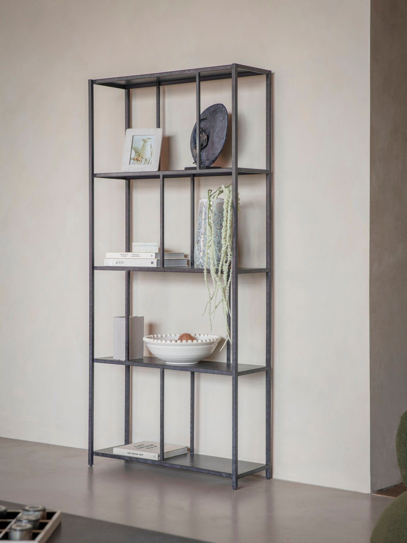 Brooks Tall Metal Shelving Unit Mottled Black