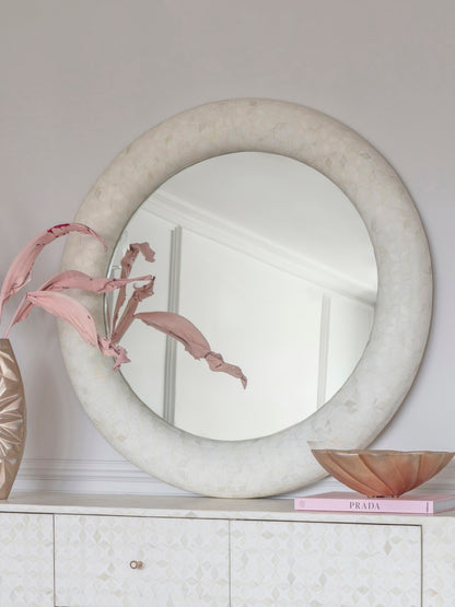 Aspen Bone Inlay Round Mirror 100cm