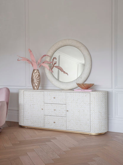 Aspen Bone Inlay Round Mirror 100cm