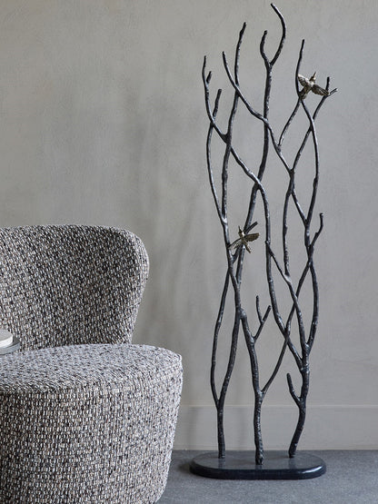 Decorative Screen Sculpture with Branches and Birds