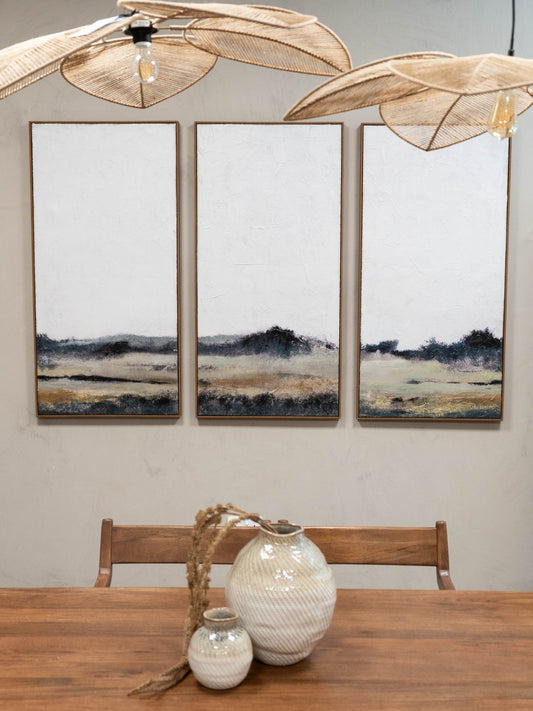 Distant Fields Landscape Set of 3 Framed Jute Canvas Wall Art 180x120cm