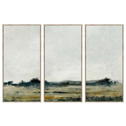 Distant Fields Landscape Set of 3 Framed Jute Canvas Wall Art 180x120cm