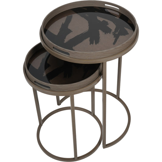 Impasto Brushstroke Set of 2 Side Tray Tables Taupe