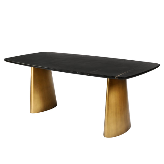 Caldera Solid Black Marble Dining Table - Pak Tao