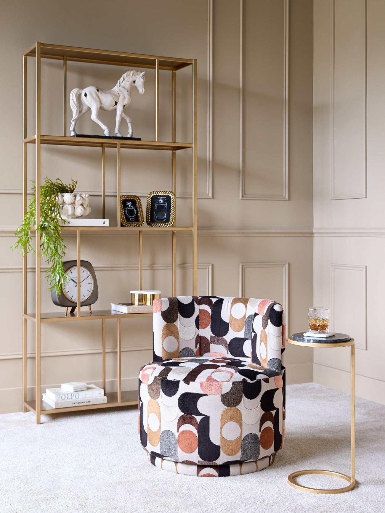 Iota Accent Table Black Marble Aged Gold Frame