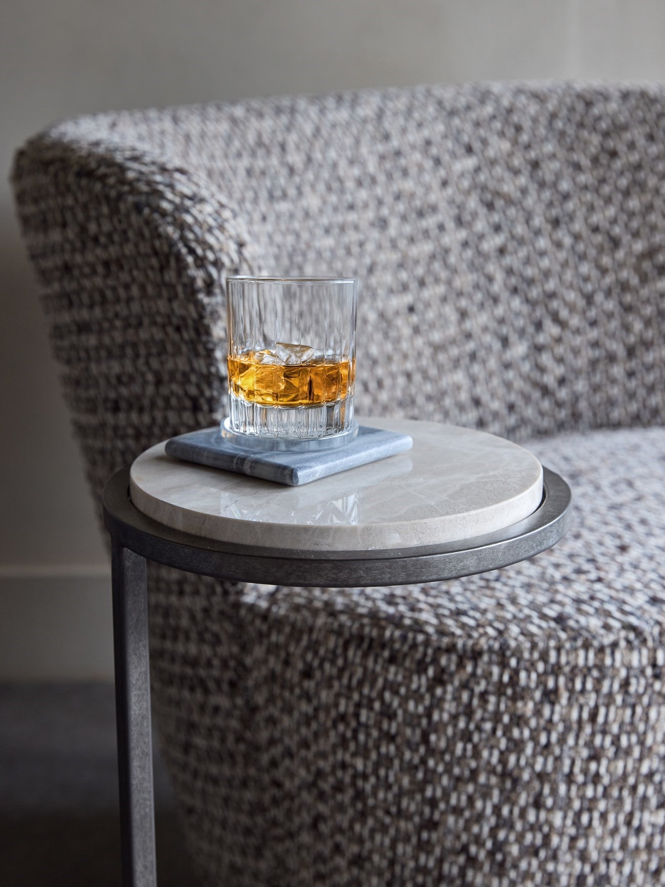 Iota Accent Table Grey Emperador Marble Aged Silver Frame