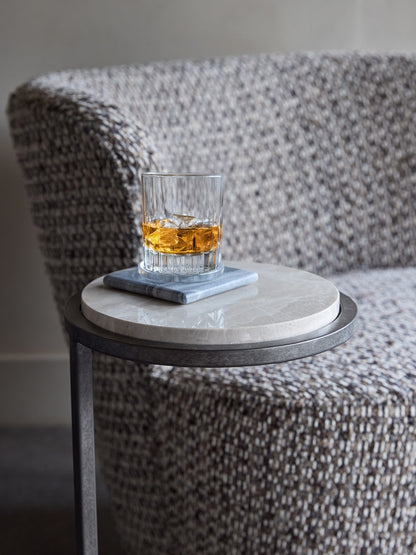Iota Accent Table Grey Emperador Marble Aged Silver Frame