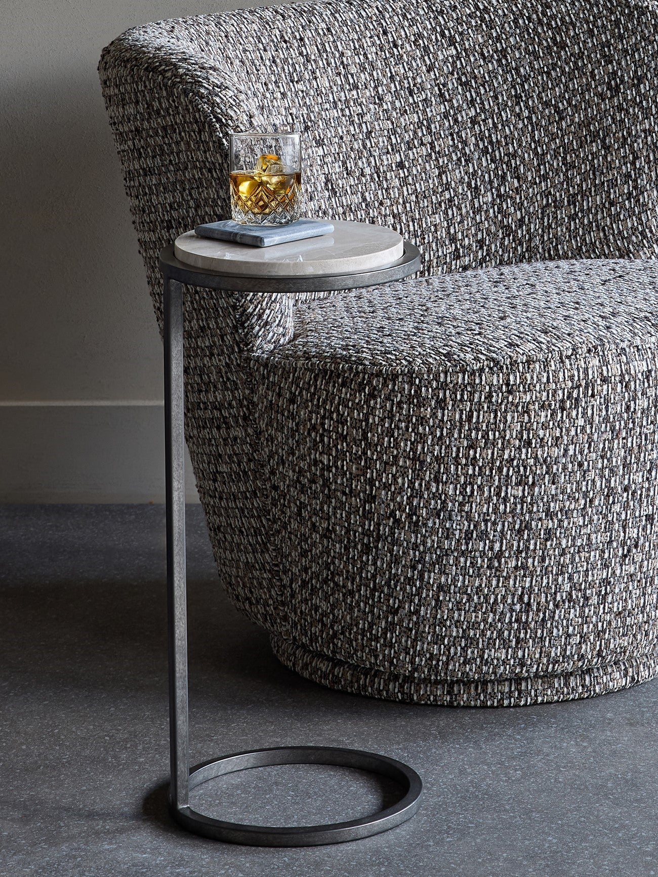 Iota Accent Table Grey Emperador Marble Aged Silver Frame